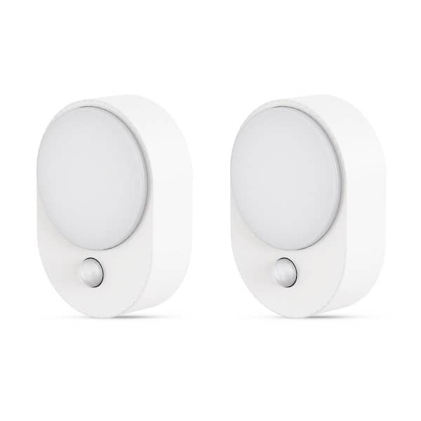0. 6W Plug-in White Motion Sensor OvalNight Light with 3-Mode Dimming, Warm 3000K Soft LED, Auto/On/Off Modes 2 Packs