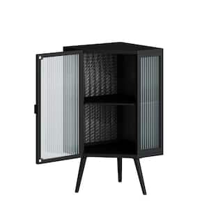 22 in.L x 16 in.W x 32 in. H Black Ready to Assemble Floor Coner Cabinet with Tempered Glass Door and Storage Shelves