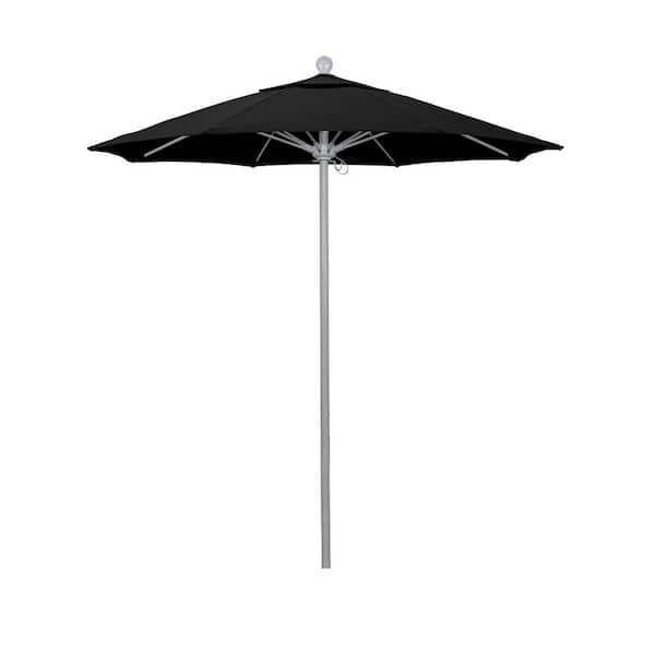California Umbrella 7.5 ft. Gray Woodgrain Aluminum Commercial Market Patio Umbrella Fiberglass Ribs and Push Lift in Black Olefin
