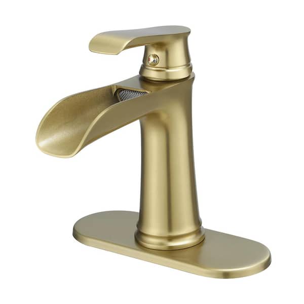 Single Handle Single Hole Bathroom Faucet with Deckplate Included and Spot Resistant in Brushed Gold