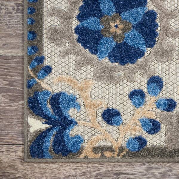 Nourison Layered 2-Piece Coir & WovenDoormats ,Blue Floral