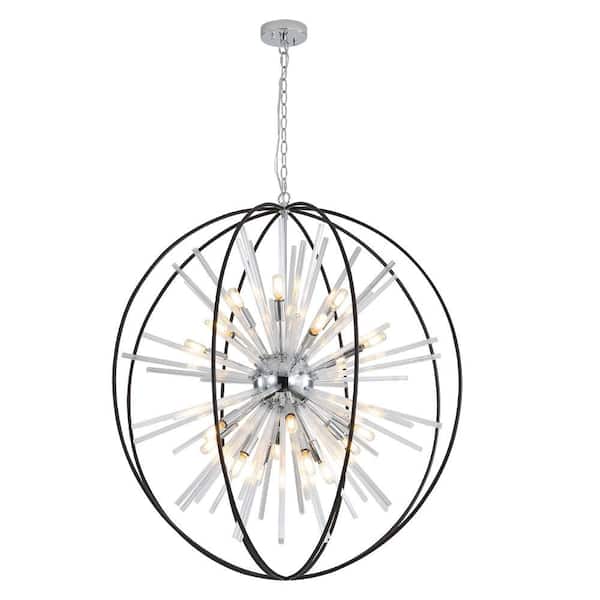LAZYTIME HOME DECOR INC 20 light Black Chrome color Globular Crystal Chandelier for Entryway/DiningRoom/Livingroom with E12 Bulb Bulb excluded