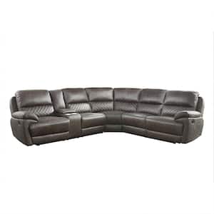 Maston 116.5 in. Straight Arm 3-piece Microfiber Reclining Sectional Sofa in Brown with Left Console