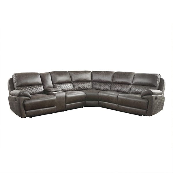 Unbranded Maston 116.5 in. Straight Arm 3-piece Microfiber Reclining Sectional Sofa in Brown with Left Console