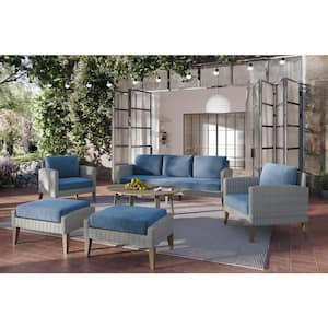 New Classic Furniture Carezza 6-Piece Wicker Patio Conversation Sofa Set with Blue Cushions