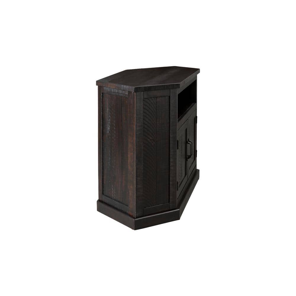 Espresso Rustic Solid Pine Corner TV Stand with Cabinet