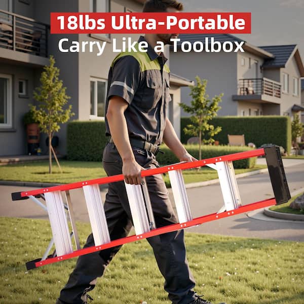 5.2 ft. Fiberglass Insulation Single-Sided Step Ladder (10 ft. Reach) with Tool Holder, 330 lb. Load Capacity, Red
