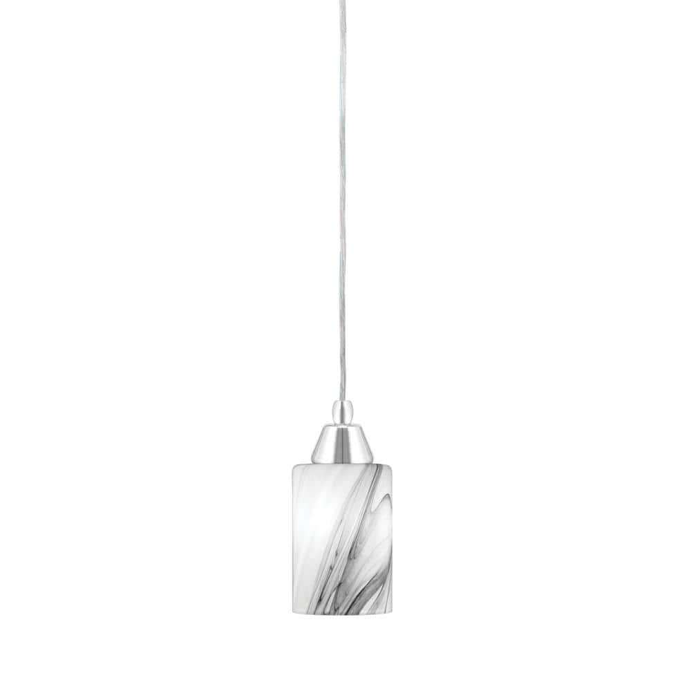 Bryson 5.75 in. 1-Light Chrome Cord Pendant Light with 4 in. Onyx Swirl Gla