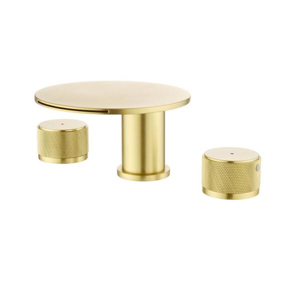8 in. Widespread Deck Mount Double Handle Bathroom Faucet in Brushed Gold