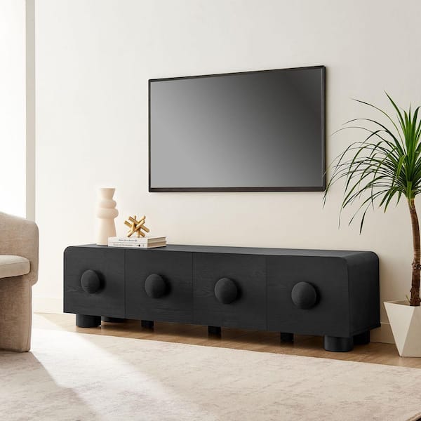 Sonnet 69 in. Retro Modern Low TV Stand in Black-Entertainment Center for Under 76 in. TVs-TV Table with 4 Drawers