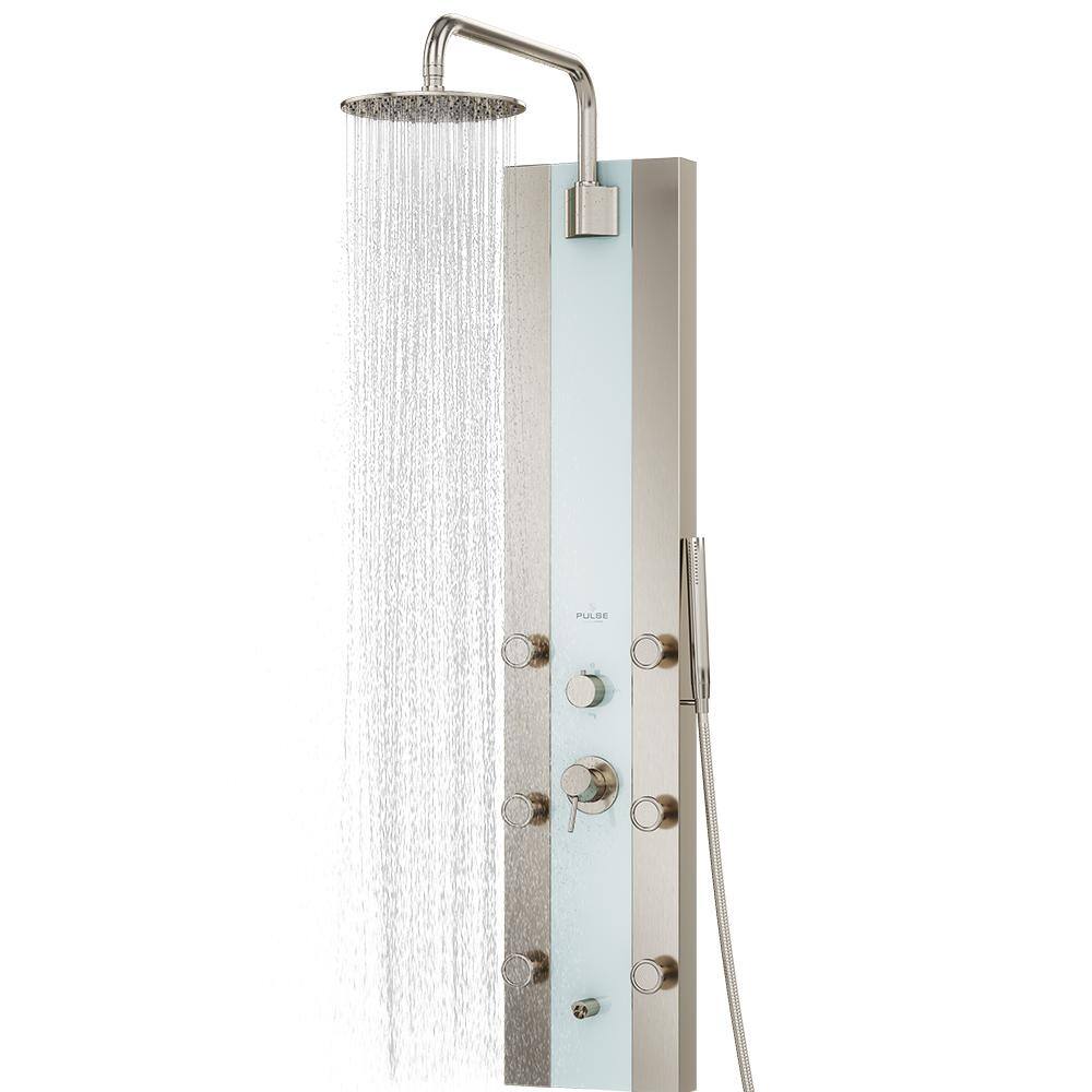 Tropicana White Glass ShowerSpa with Brushed Nickel Fixtures