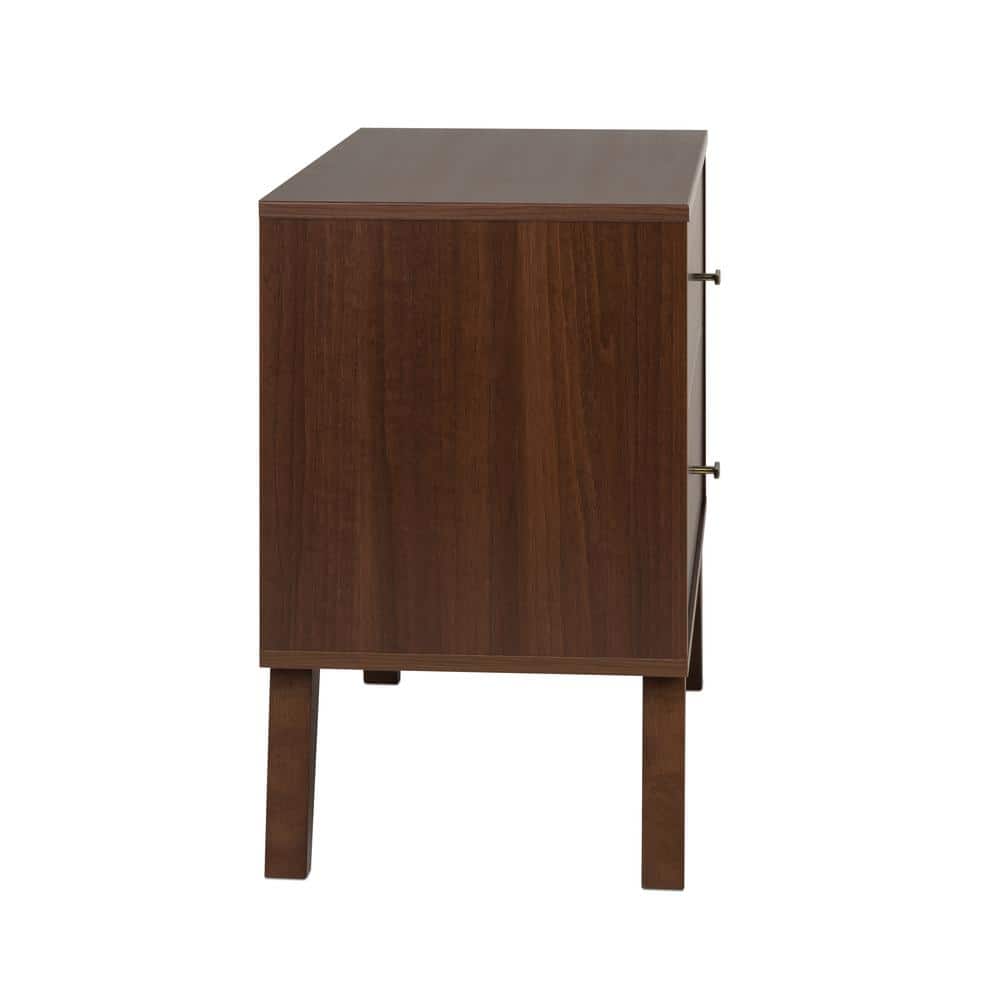 Mid-Century Modern Cherry 2-Drawer Wide Nightstand