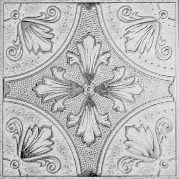 Main Street Main Street 8 in. x 8 in. White Painted Silver Fleur Peel and Stick Tiles, Backsplash, Metallic Decor (24-Pack)