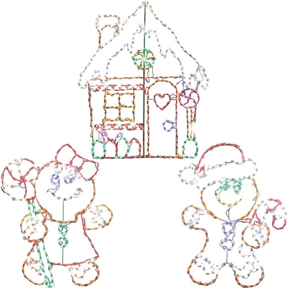 5.5 ft. 862-Light Multi-Color Gingerbread Set Novelty Light (3-Piece)