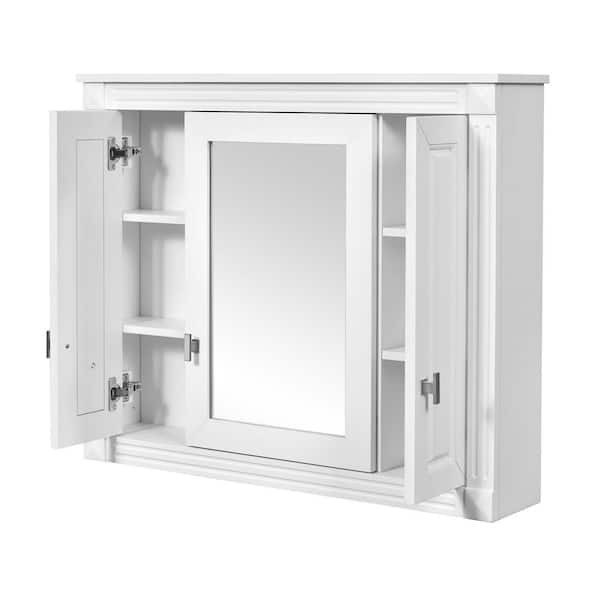 White 35 in. W x 28.74 in. H Rectangular Wood Medicine Cabinet with Mirror, Wall Cabinet with Adjustable Shelves