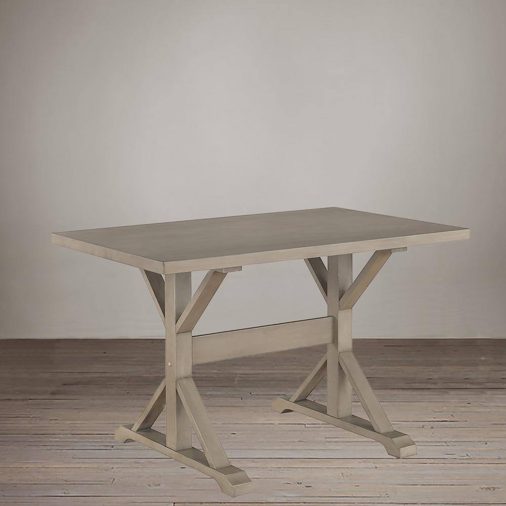 Florence 26.7" Square Weathered Gray Farmhouse Trestle Dining Table