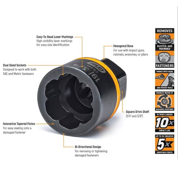 Bolt Biter 1/4 in. and 3/8 in. Drive SAE/Metric Impact Extraction Socket Set (28-Piece)