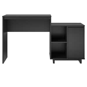 Ramblewood 53 in. Black Computer Desk with Attached Cabinet and Wireless Charging Port
