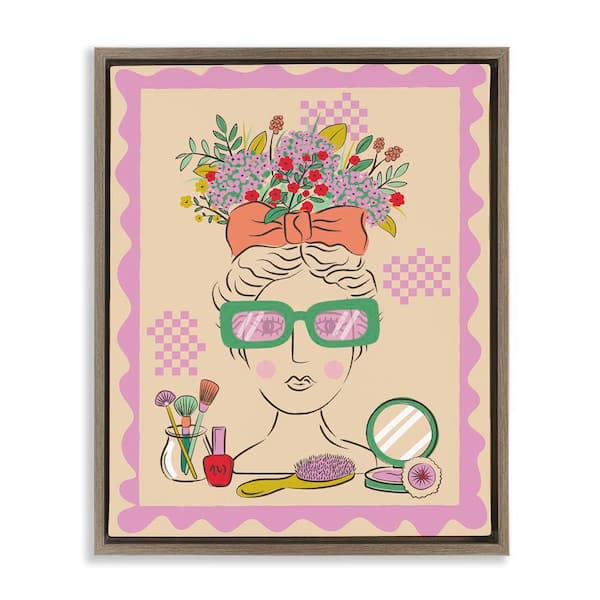 Makeup and Fashion Boudoir by Lisa Perry Whitebutton Brown Floater Frame People Graphic Art Print 31 in. x 25 in.