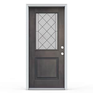 36 in. x 80 in. 1-Panel Left Hand Inswing 1-Lite Harris Earl Grey Fiberglass Prehung Front Door with Brickmould