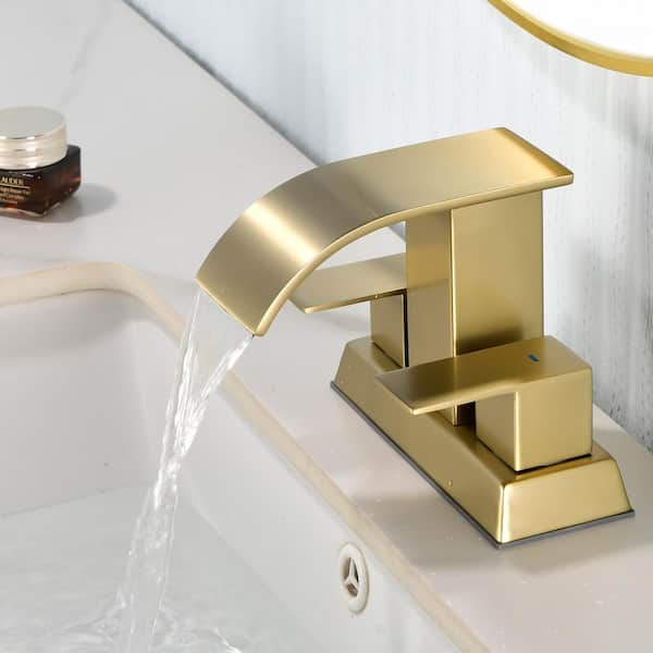 4 in. Centerset Double Handle Bathroom Faucet with Pop-Up Drain in Brushed Gold