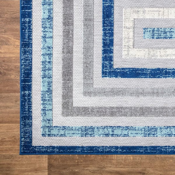 Hampton HAM240A Blue Grey Multi Rectangle 5 ft. 3 in. x 7 ft. 6 in. Indoor/Outdoor Area Rug