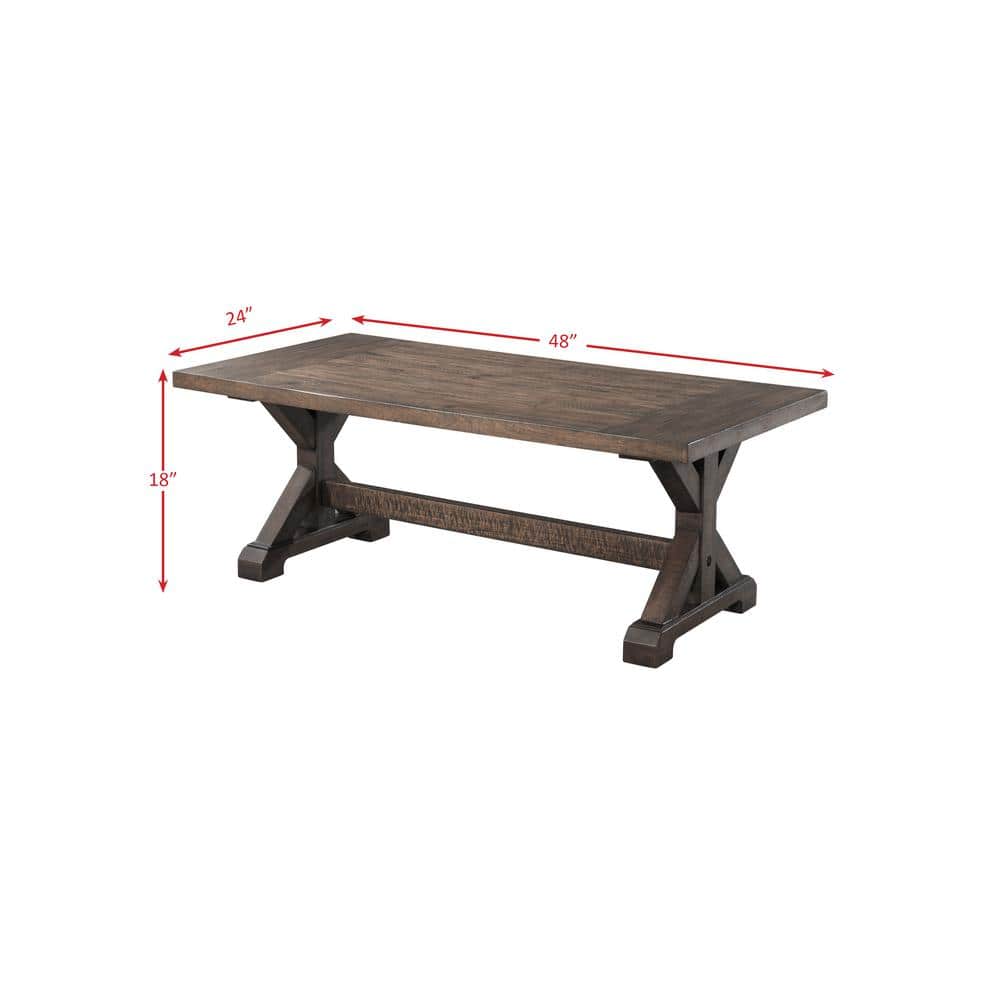 Rustic Trestle Base Rectangular Coffee Table in Walnut