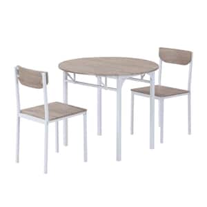 Maxin 3-Piece Round Drop Leaf Distressed White and Natural Finish Wood Top Table Dining Set Seats 2