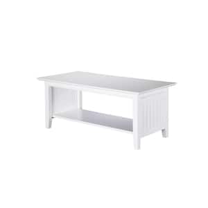 Nantucket 44 in. White Large Rectangle Wood Coffee Table with Shelf