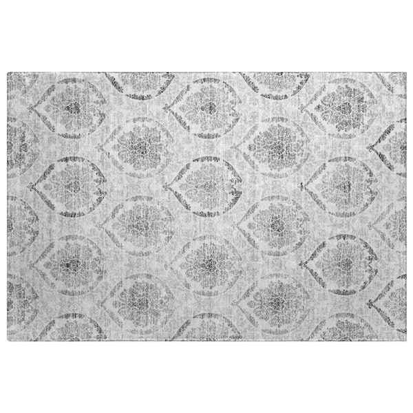 Dream Shag Premium Machine Washable Abstract ADS808 Silver 3 ft. x 4 ft. Area Rug