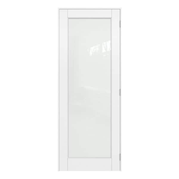 32 in. x 80 in. 1-Lite Frosted Glass Left Handed White Solid Core Glass Single Prehung Interior Door with Weatherstrip