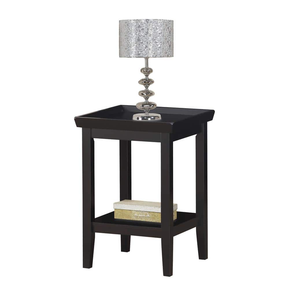 Ledgewood Black Solid Rubberwood Square End Table with Shelf