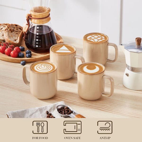 vancasso 12 oz. Brown Stoneware Mugs (Set of 4) Tea Cups with Handle Coffee  Mug Drinkware Set Microwave and Dishwasher Safe VC-PLA-SMBN-4XBZ-FC