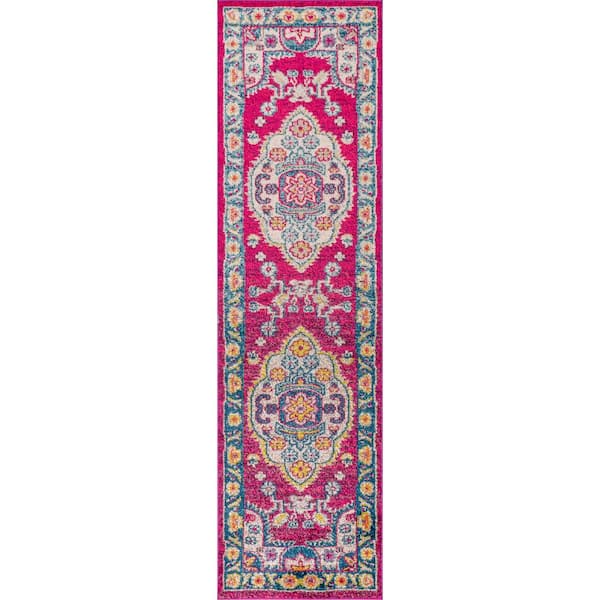 Bohemian FLAIR Boho Vintage Medallion Pink/Cream 2 ft. 3 in. x 8 ft. Runner Rug