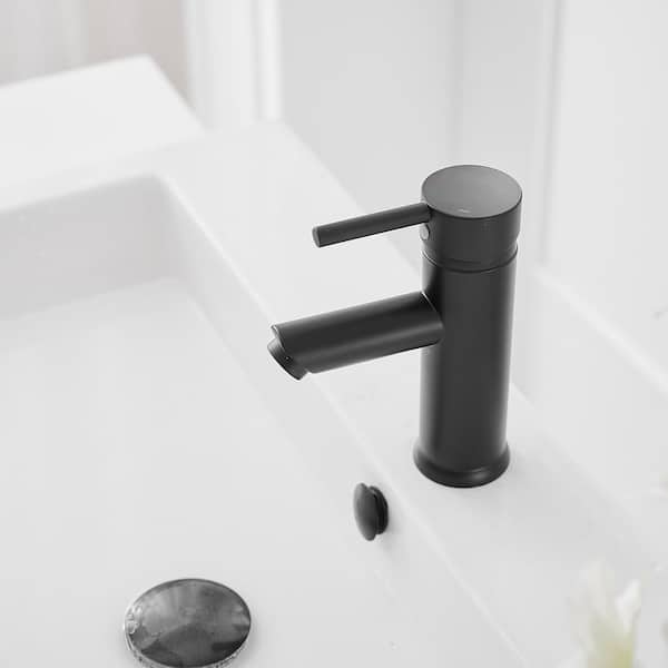 Single-Hole Single-Handle Bathroom Faucet With Pop-up Drain Assembly in Matte Black