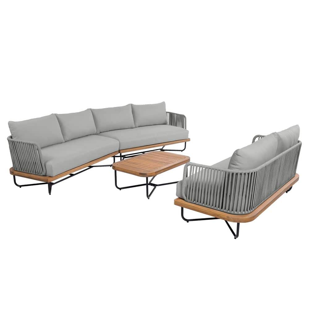 Kamaria 3-Piece Solid Wood Patio Conversation Set with Gray Cushions price history on PriceWatchPro