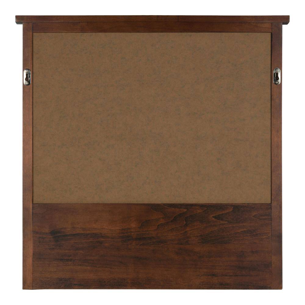 Walnut Brown Solid Wood Square Wall Organizer with Mirror and Hooks