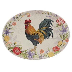 Floral Rooster 12 in. Assorted Colors Earthenware Oval Platter