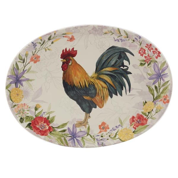 Certified International Floral Rooster 12 in. Assorted Colors Earthenware  Oval Platter 29148 - The Home Depot