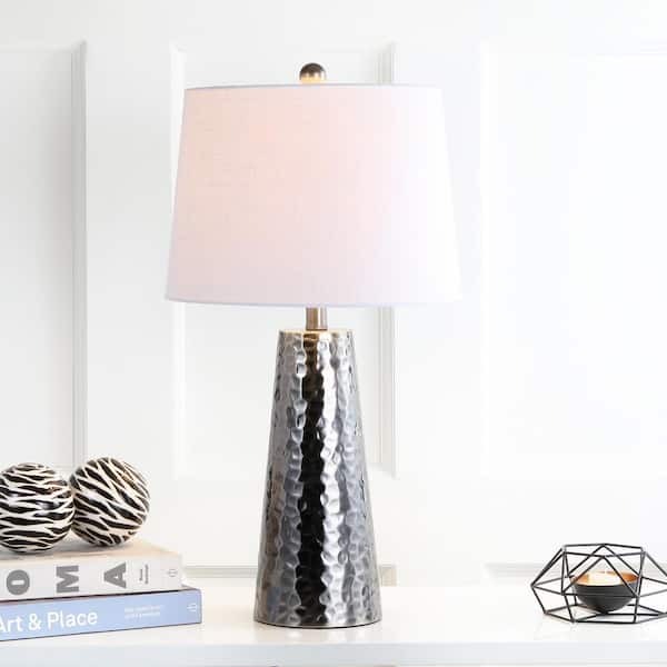 JONATHAN Y Wells 26 in. H Black Nickel Hammered Metal Table Lamp