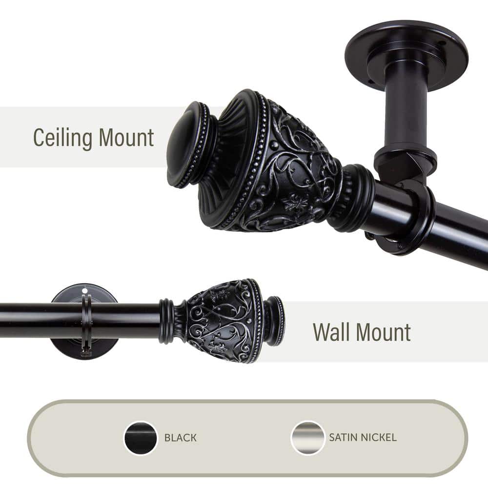 Veda Ceiling 28 in. - 48 in., 1 in. Dia Single Curtain Rod/ Room Divider in Black