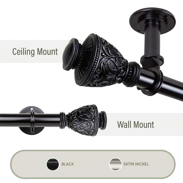 Rod Desyne Veda Ceiling 120 in. - 170 in., 1 in. Dia Single Curtain Rod/ Room Divider in Black