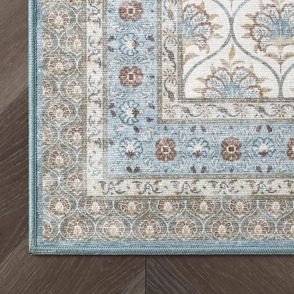 Amelia Chenille Blue 2 ft. x 6 ft. Woven Trellis Polyester 2-Piece Rug Set