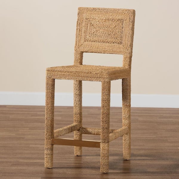 Anfield 24.4 in. Natural Seagrass and Wood Counter Stool