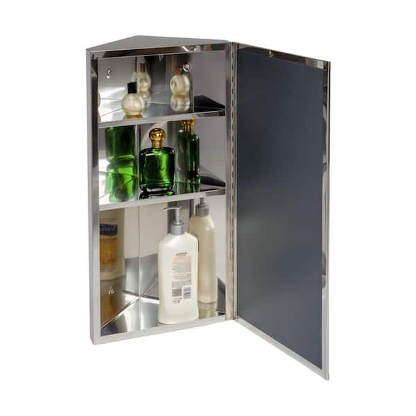 Stainless Steel Silver Corner Mount Medicine Cabinet with 3 Storage Sh –  MyGift