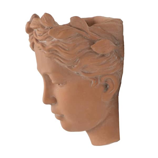 7 in. x 5.5 in. x 9 in. Brown Indoor/Outdoor Patio Greek Style Ceramic Individual Pots Cement Head Planter