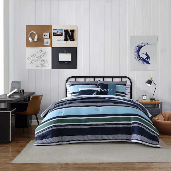 Nautica Elliot Blue 4-Piece Microfiber Twin/TwinXL Bonus Comforter Sham Set