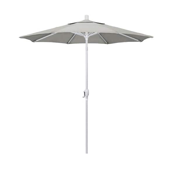 California Umbrella 7.5 ft. White Aluminum Pole Market Aluminum Ribs Push Tilt Crank Lift Patio Umbrella in Granite Sunbrella