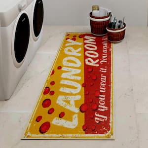 Laundry Collection Non-Slip Rubberback Bubbles 2x5 Laundry Room Runner Rug, 20 in. x 59 in., Red/Yellow