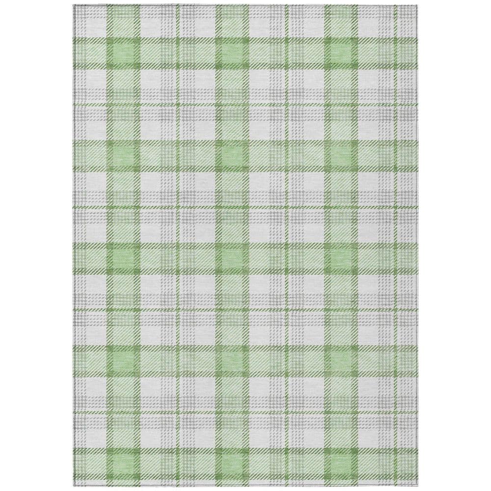 Mint Plaid Rectangular Machine-Washable Synthetic Rug 46" x 30"